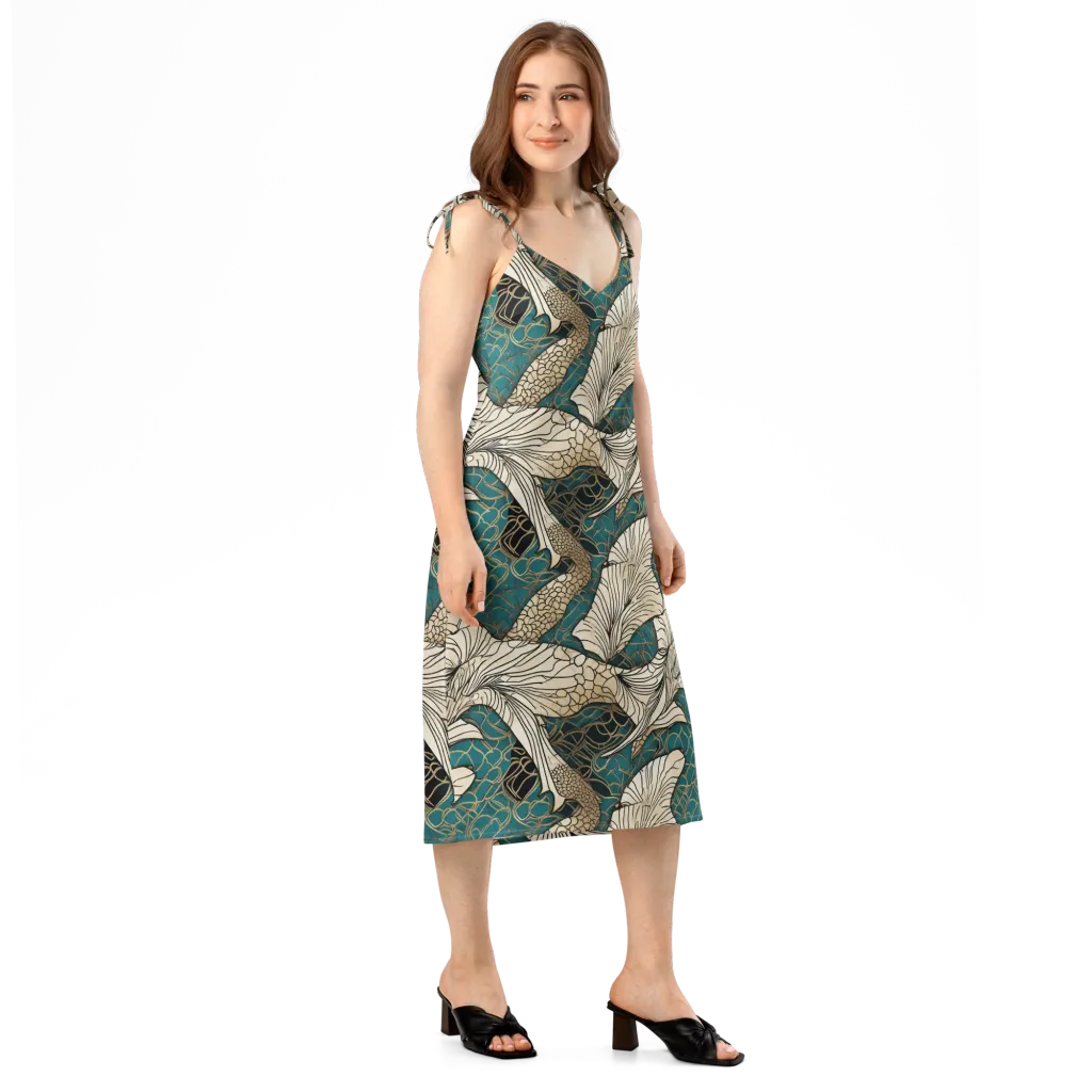 Aqua Filigree on Slip Dress — Right Front