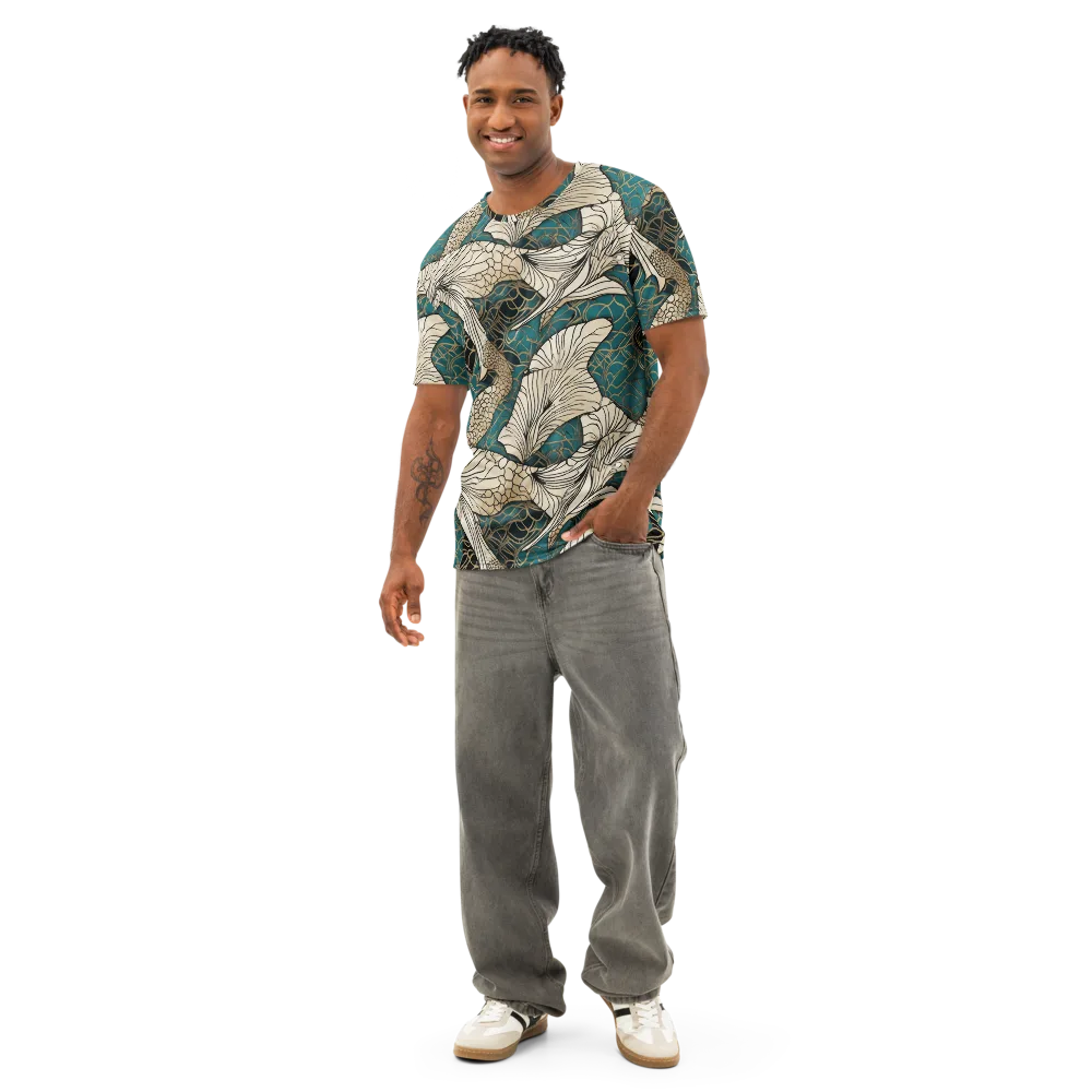 Aqua Filigree on Men's Cotton Crew Neck T-Shirt — Front