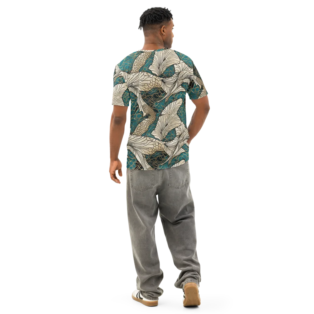Aqua Filigree on Men's Cotton Crew Neck T-Shirt — Back