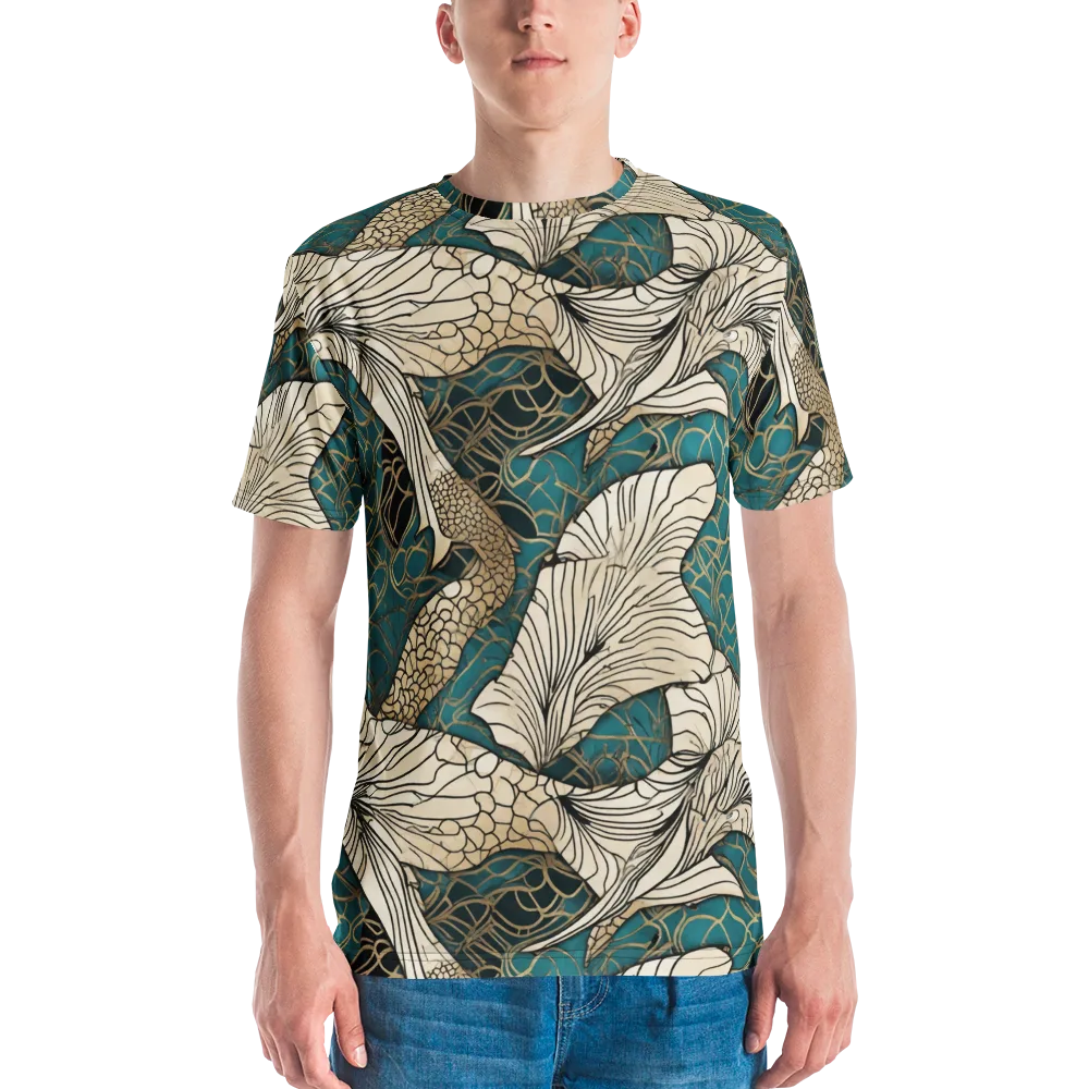 Aqua Filigree on Men's Crew Neck T-Shirt — Front