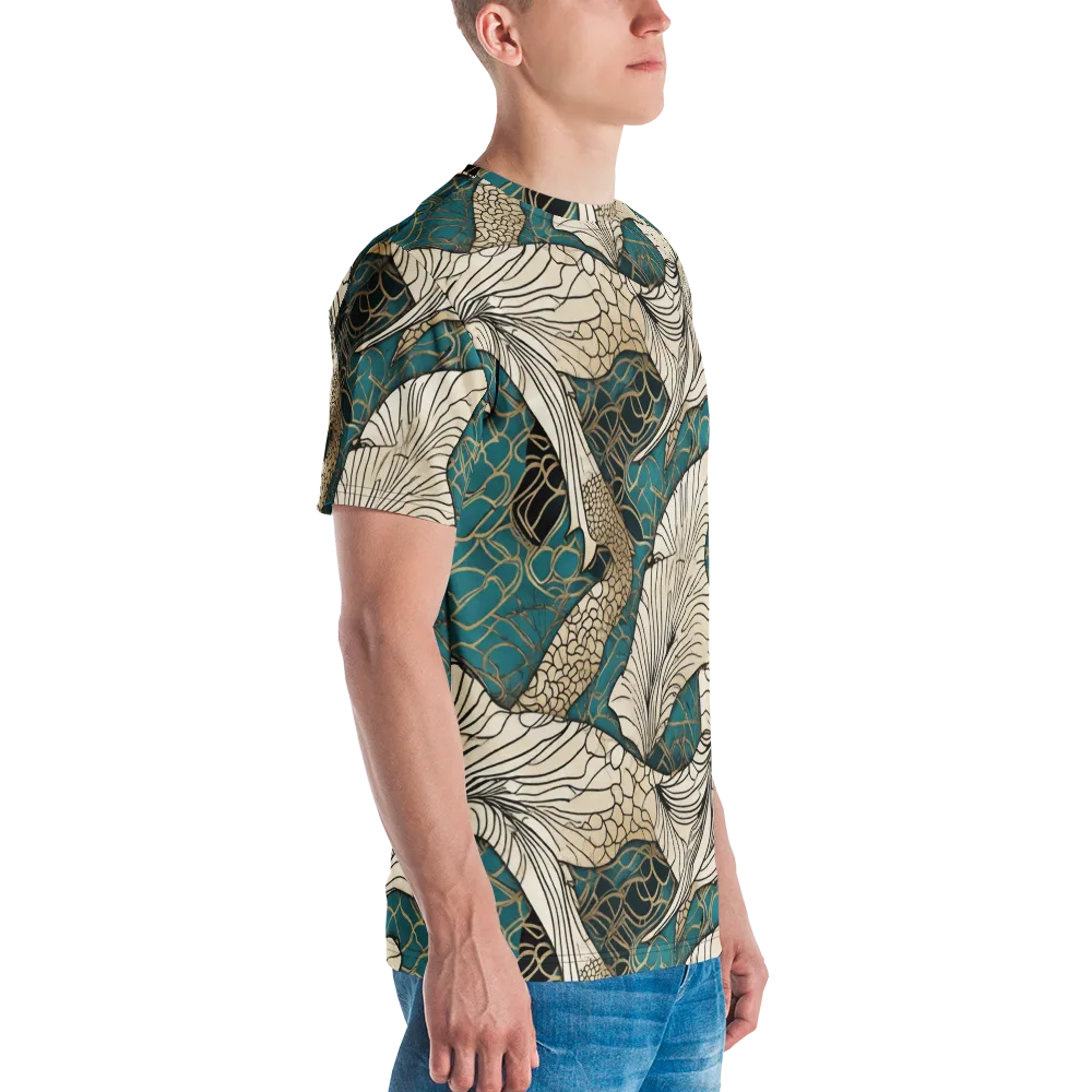Aqua Filigree on Men's Crew Neck T-Shirt — Right