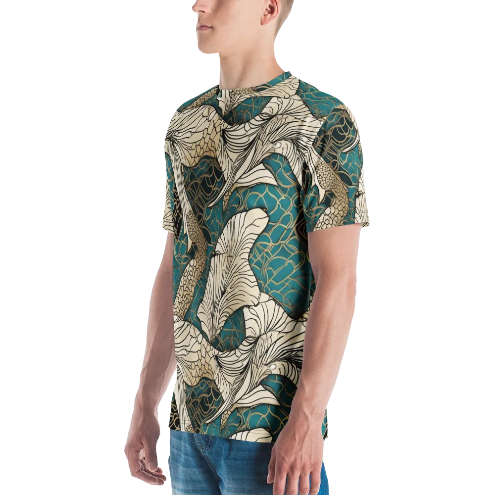 Aqua Filigree on Men's Crew Neck T-Shirt — Left