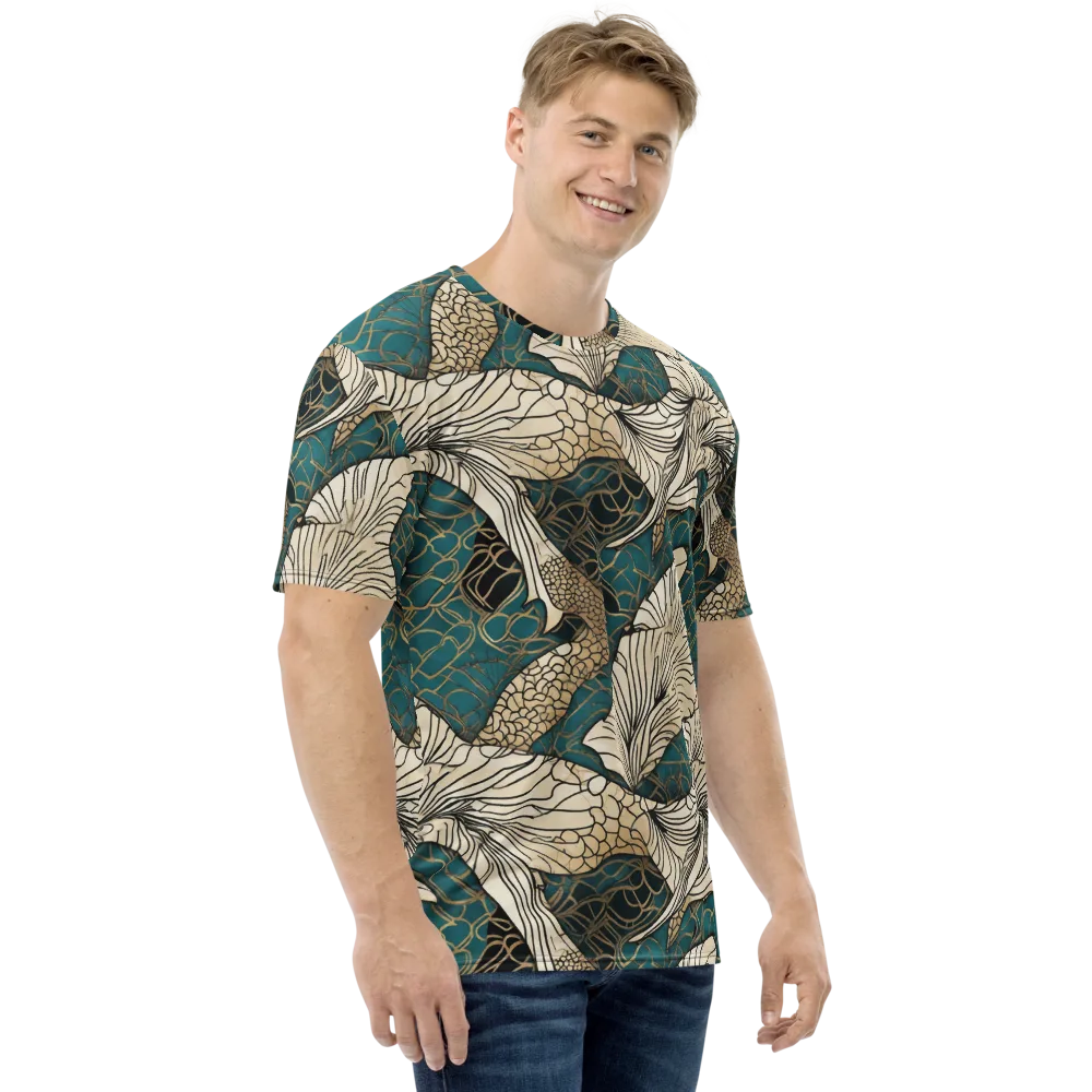 Aqua Filigree on Men's Crew Neck T-Shirt — Right