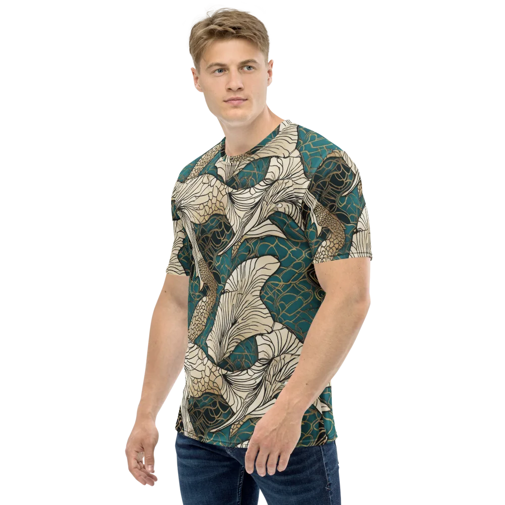 Aqua Filigree on Men's Crew Neck T-Shirt — Left