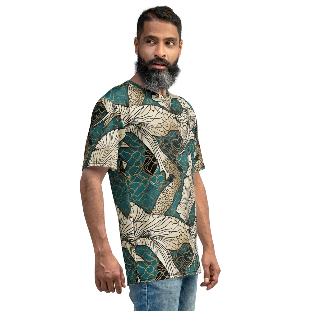 Aqua Filigree on Men's Crew Neck T-Shirt — Right