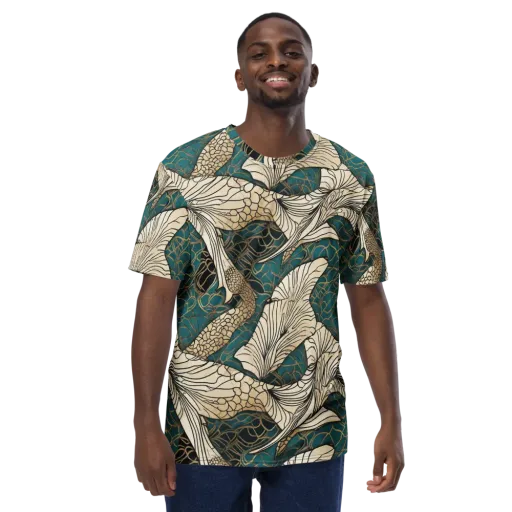 Aqua Filigree on a Men's Crew Neck T-Shirt