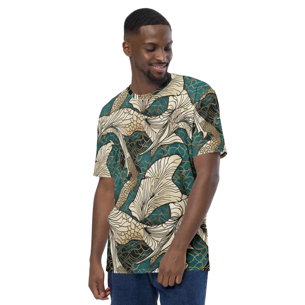 Aqua Filigree on Men's Crew Neck T-Shirt — Left