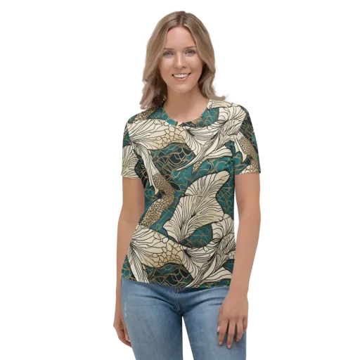 Aqua Filigree on a Women's Crew Neck T-Shirt