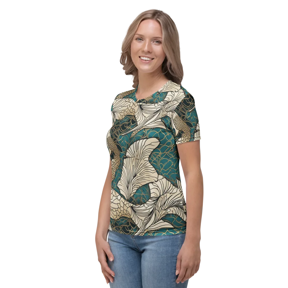 Aqua Filigree on Women's Crew Neck T-Shirt — Left