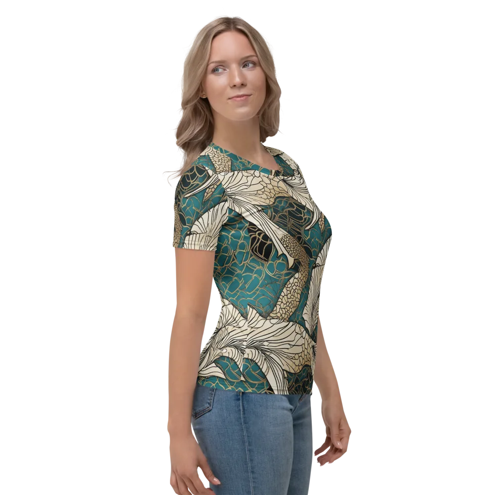 Aqua Filigree on Women's Crew Neck T-Shirt — Right