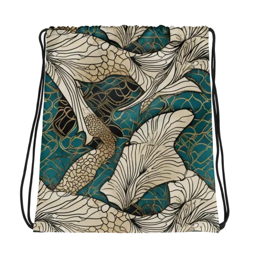 Aqua Filigree on a Drawstring Bag
