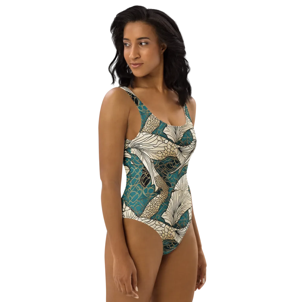 Aqua Filigree on One-Piece Swimsuit — Right