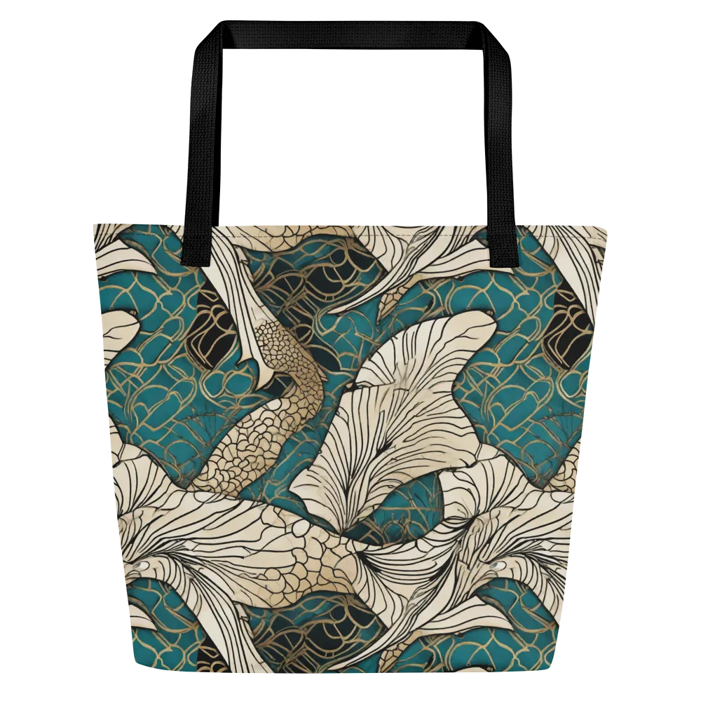 Aqua Filigree on Large Tote Bag W/ Pocket — Front