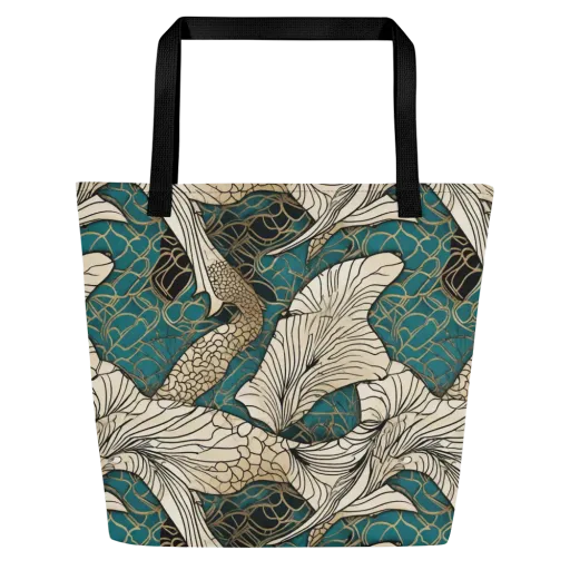 Aqua Filigree on a Large Tote Bag W/ Pocket