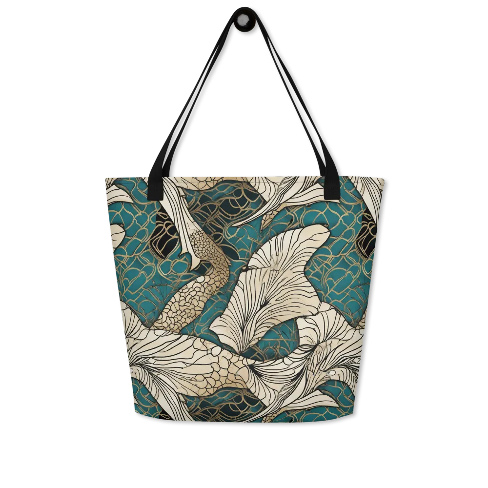 Aqua Filigree on Large Tote Bag W/ Pocket — Front