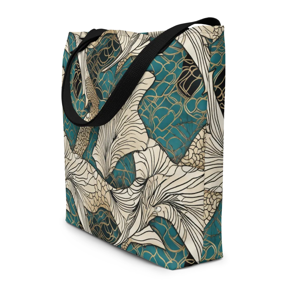 Aqua Filigree on Large Tote Bag W/ Pocket — Front