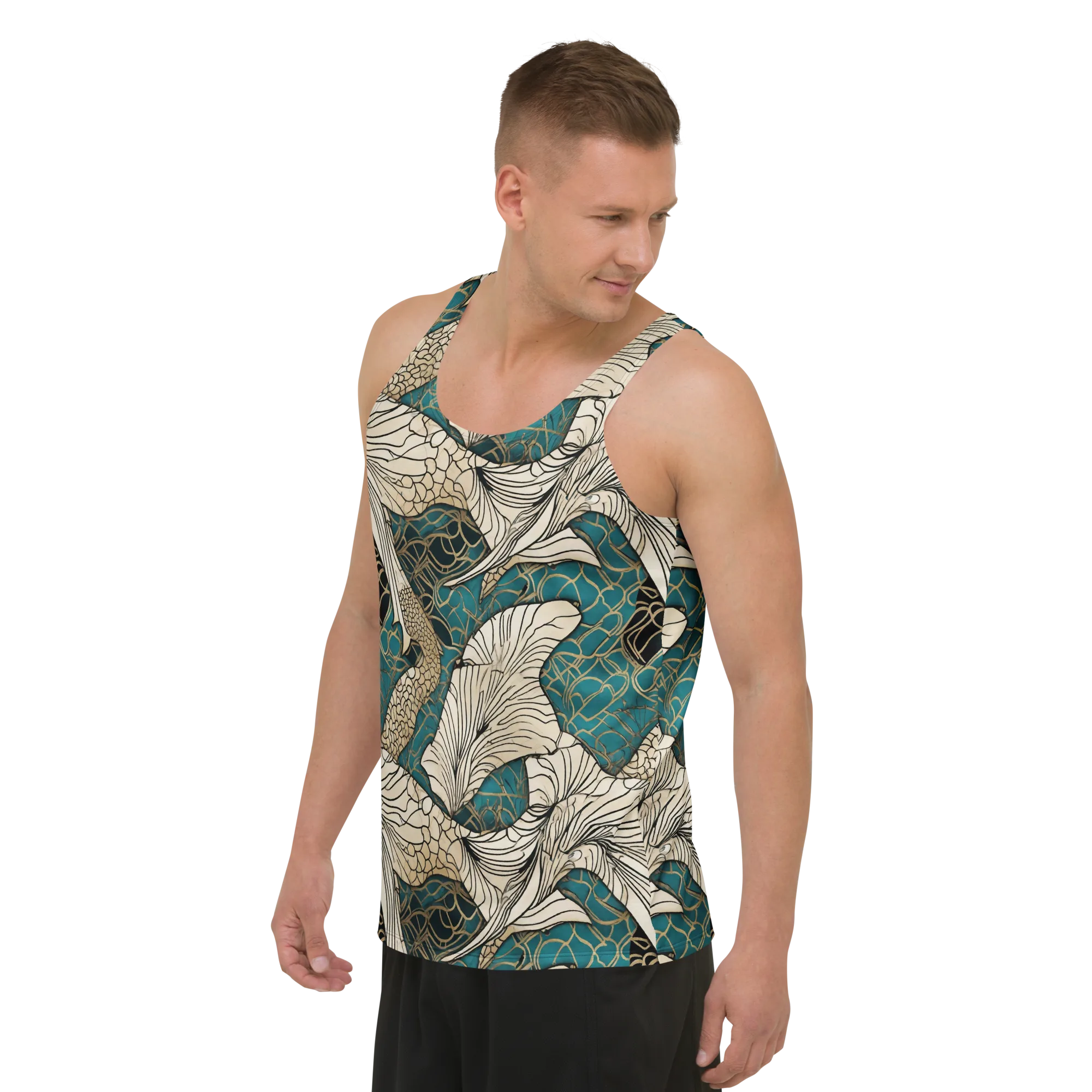 Aqua Filigree on Men's Tank Top — Left Front