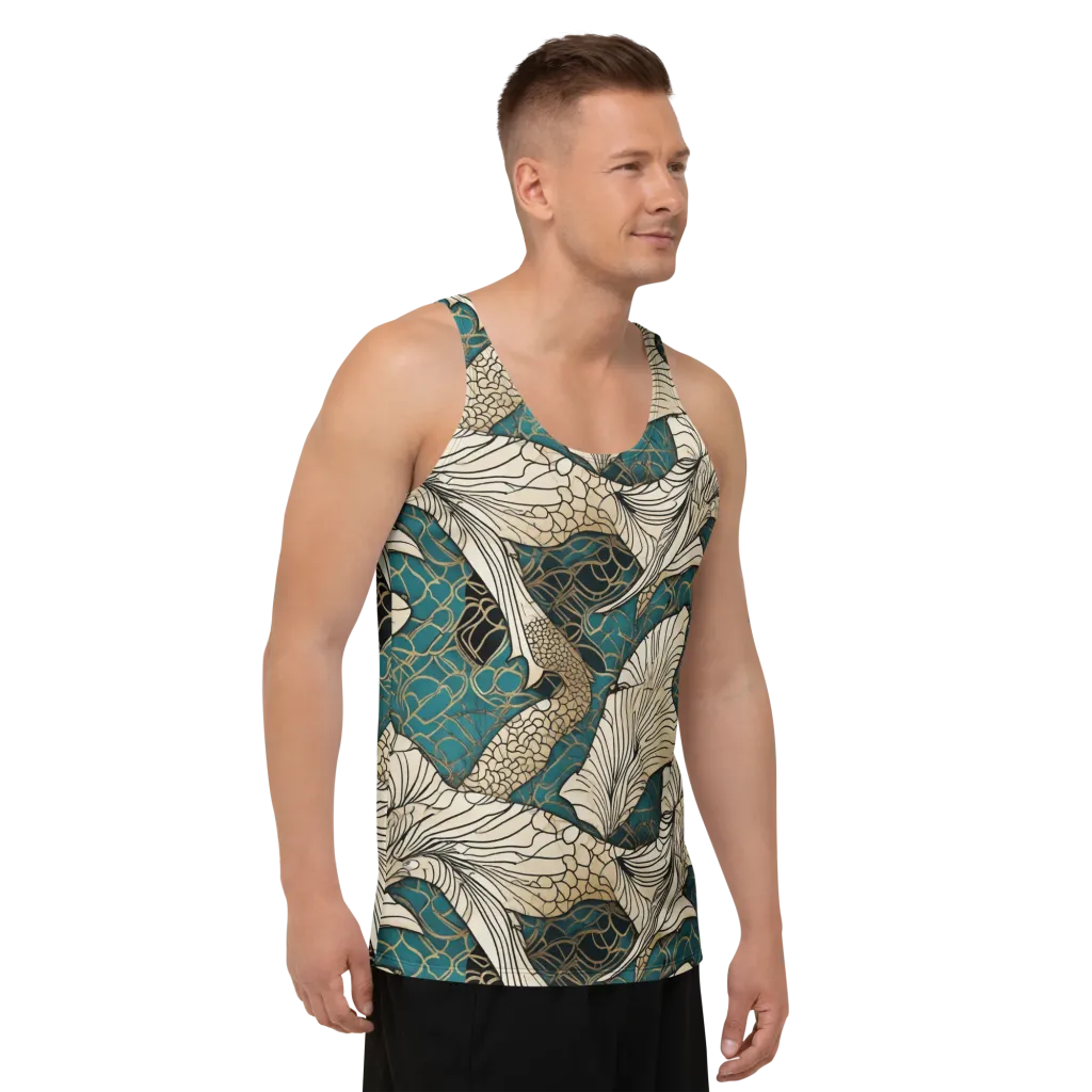 Aqua Filigree on Men's Tank Top — Right Front