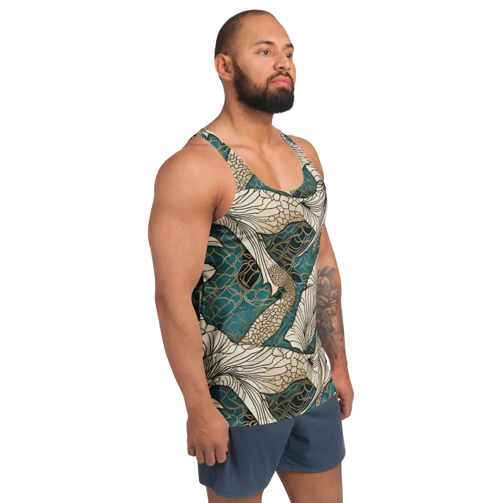 Aqua Filigree on Men's Tank Top — Right Front