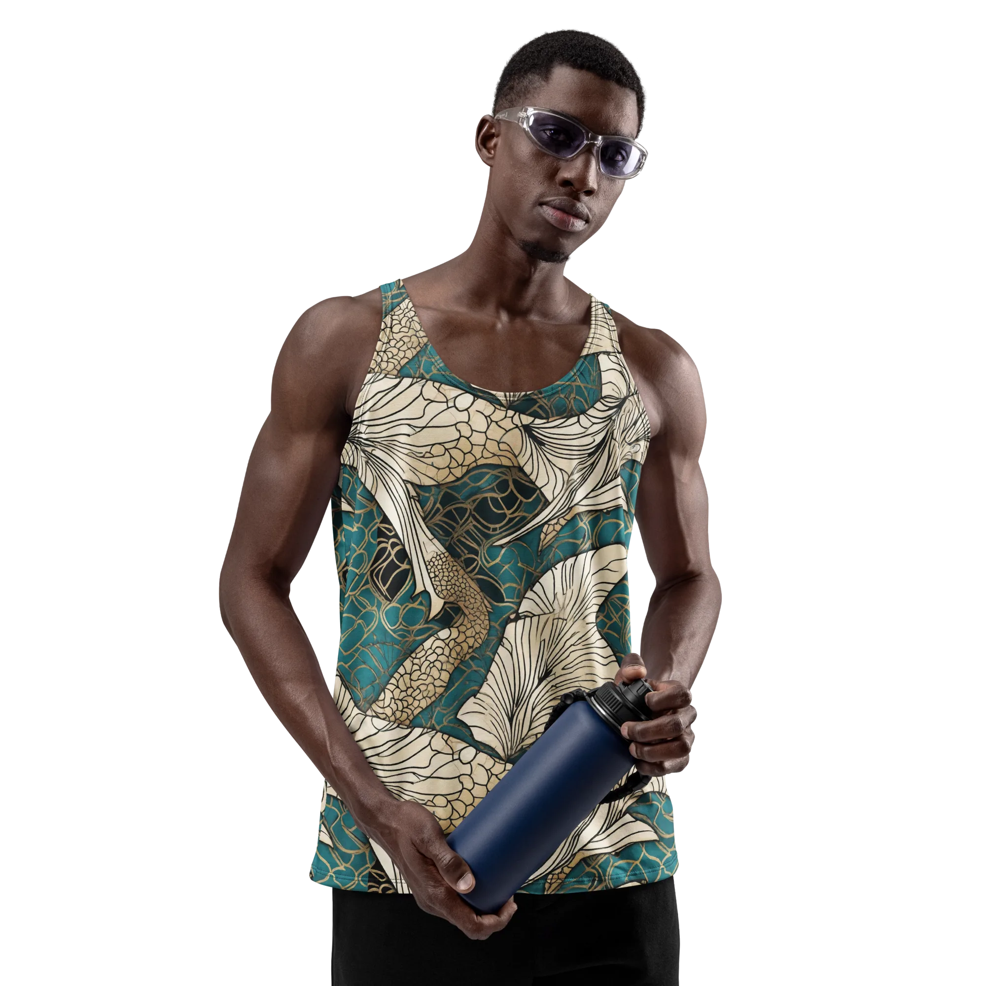 Aqua Filigree on Men's Tank Top — Front