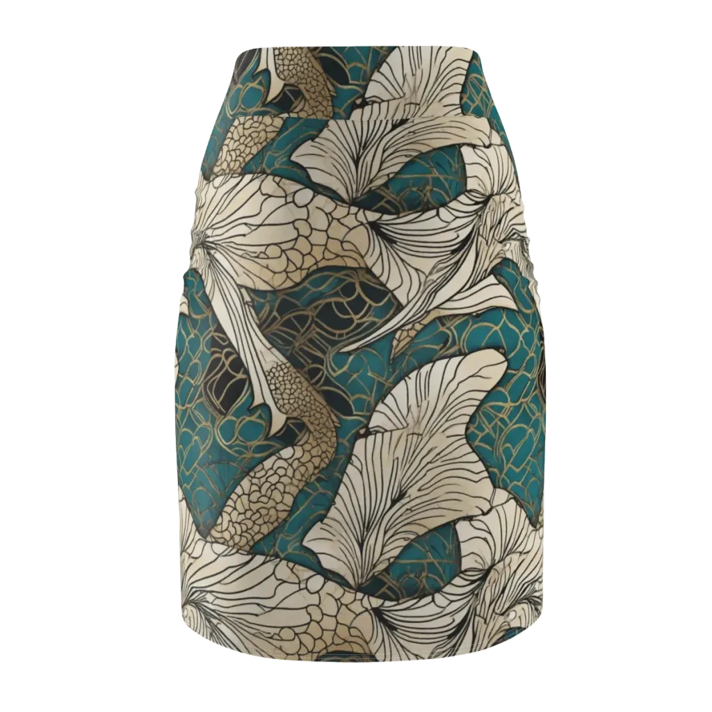 Aqua Filigree on Pencil Skirt — Back