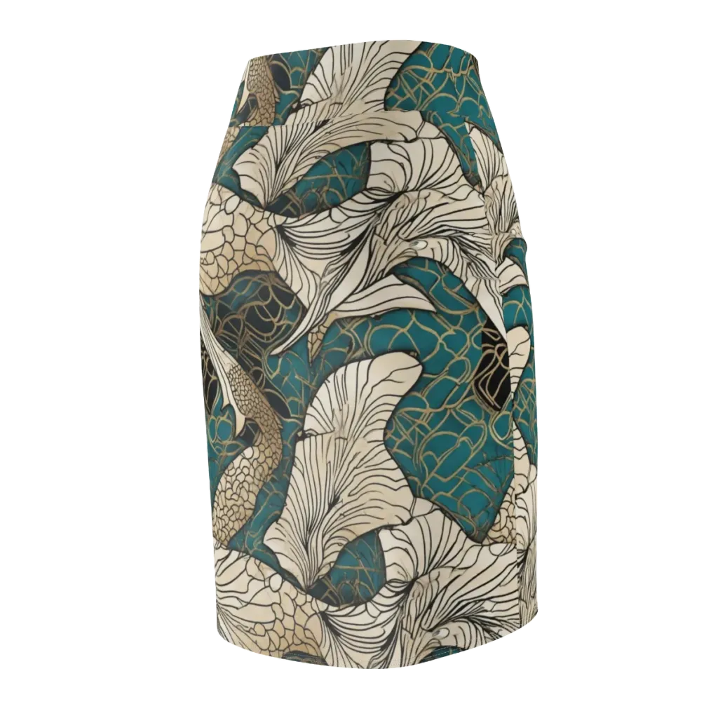 Aqua Filigree on Pencil Skirt — Back Side
