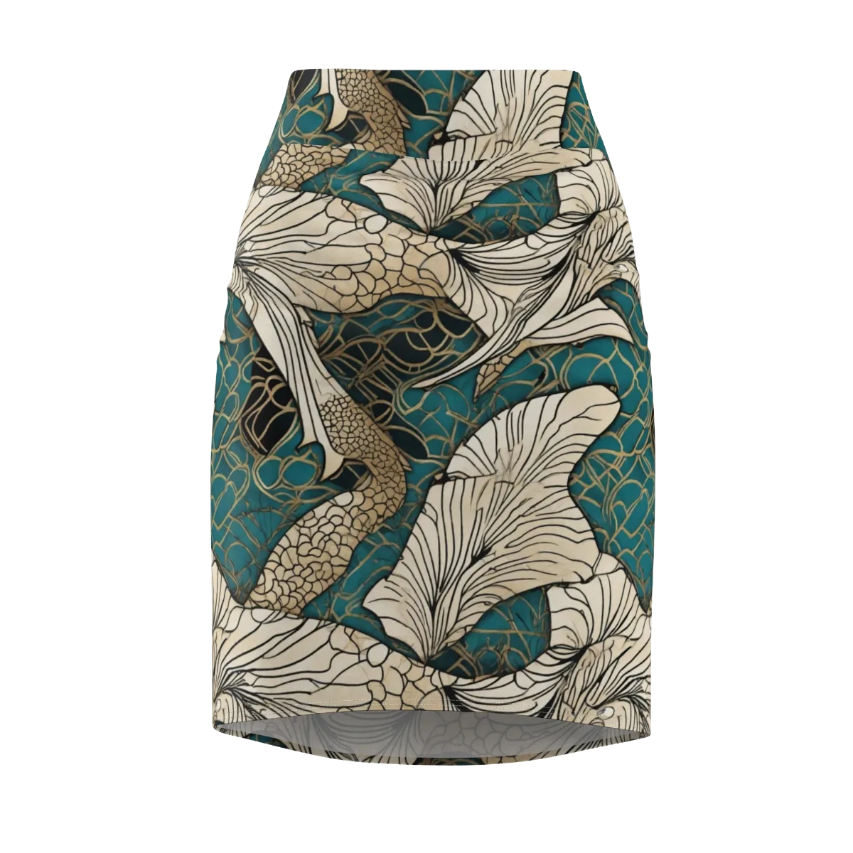 Aqua Filigree on Pencil Skirt — Front