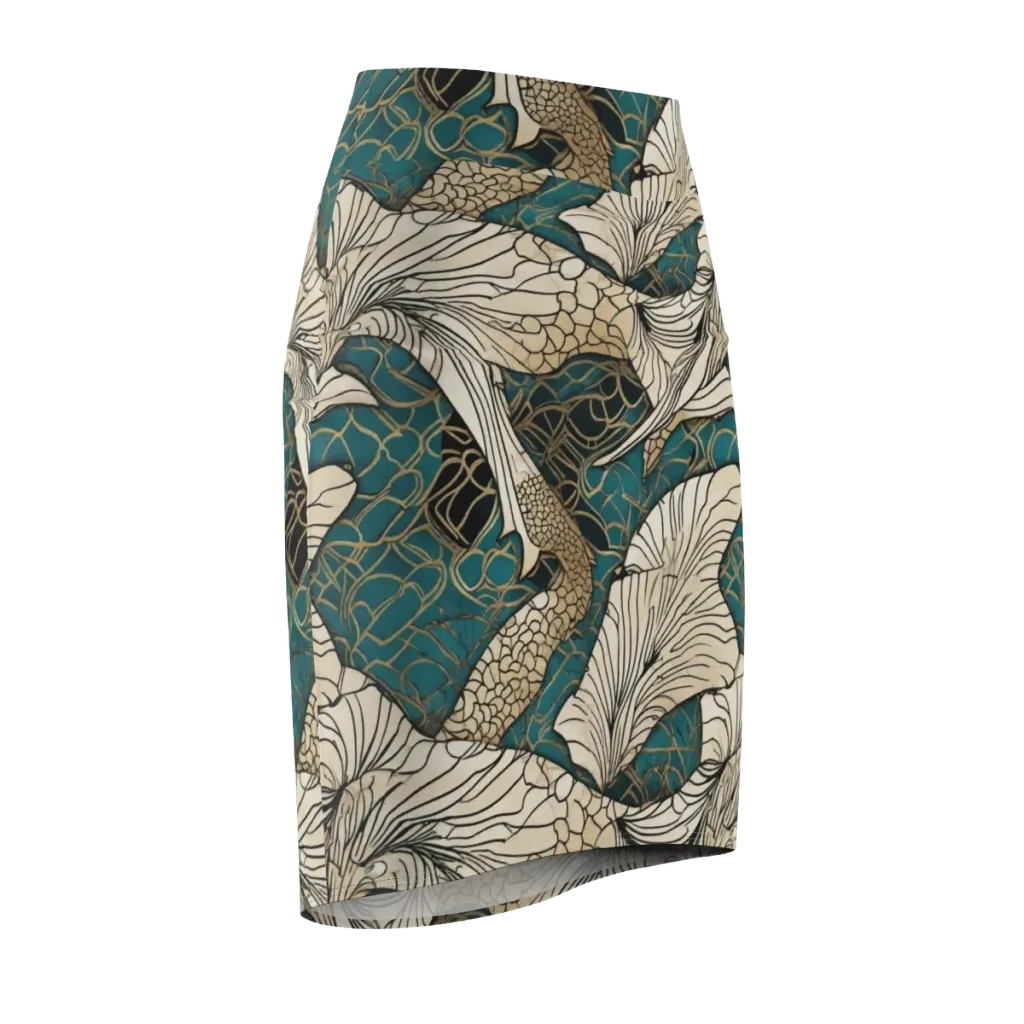 Aqua Filigree on Pencil Skirt — Front Side