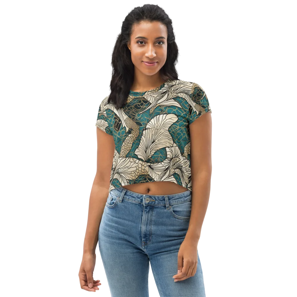 Aqua Filigree on Crop Tee — Front