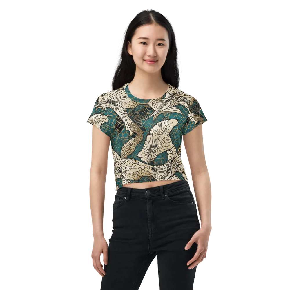 Aqua Filigree on Crop Tee — Front