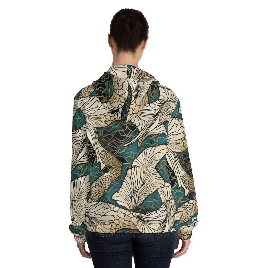 Aqua Filigree on Women's Full-Zip Hoodie — Back On Person
