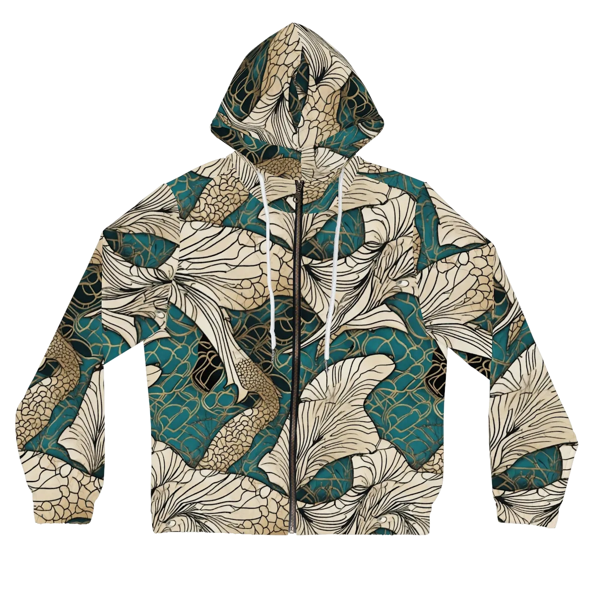 Aqua Filigree on Women's Full-Zip Hoodie — Front