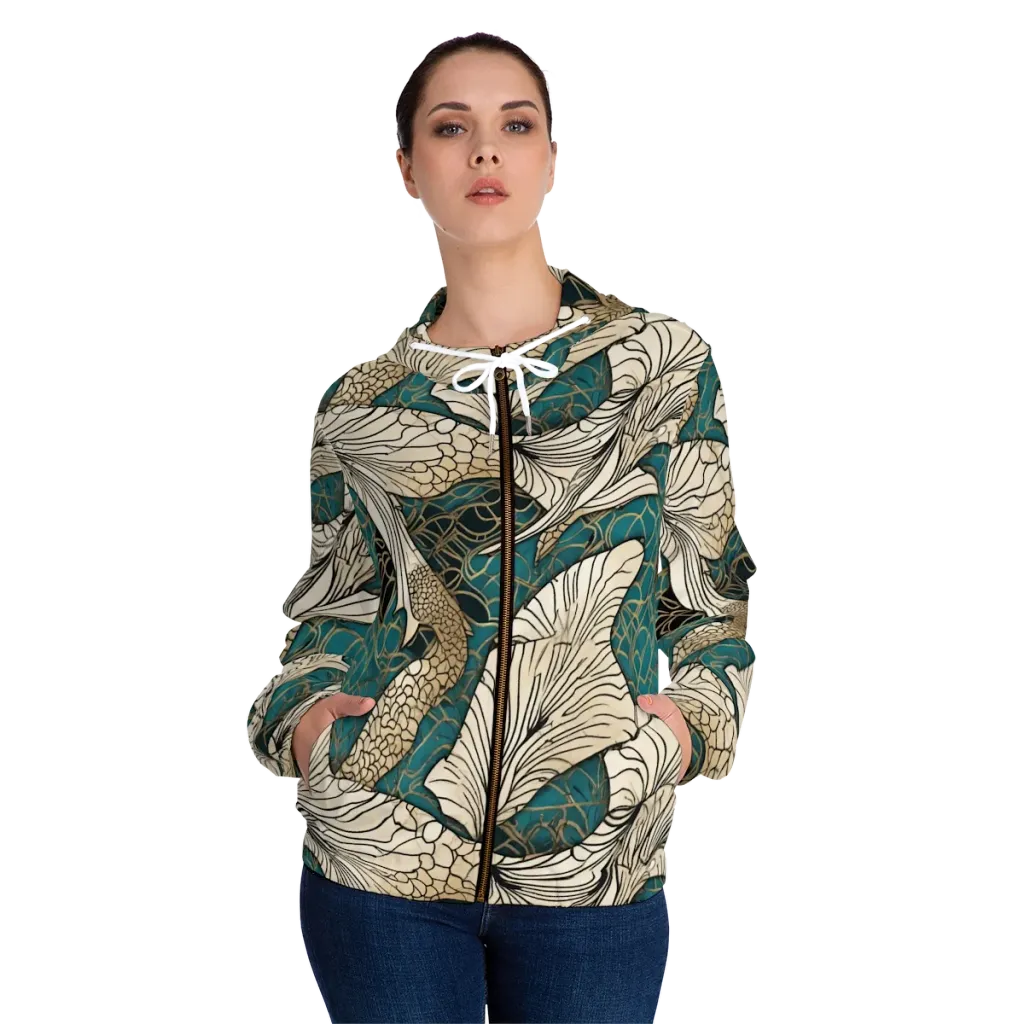 Aqua Filigree on Women's Full-Zip Hoodie — Front On Person