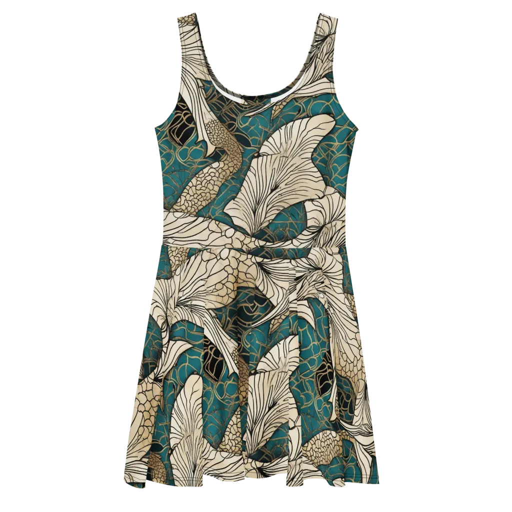Aqua Filigree on Skater Dress — Front