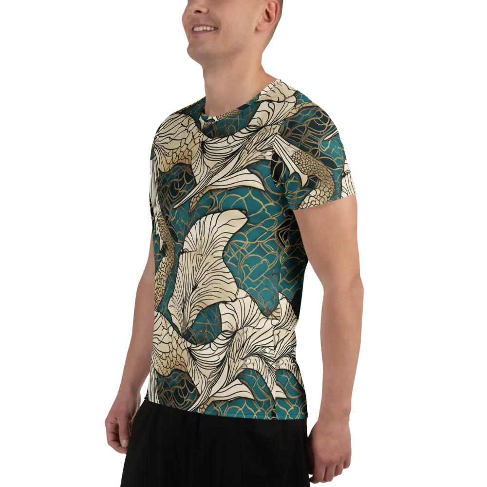 Aqua Filigree on Men's Athletic T-Shirt — Left