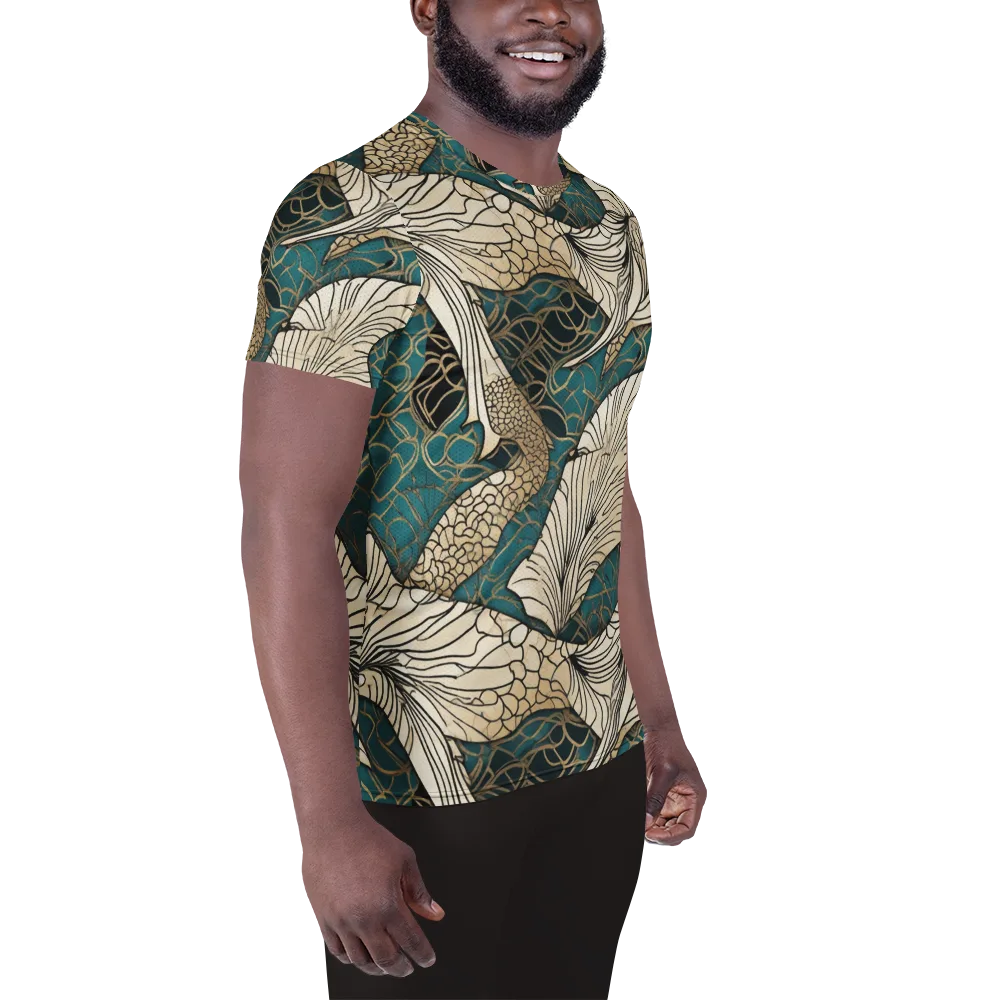 Aqua Filigree on Men's Athletic T-Shirt — Right