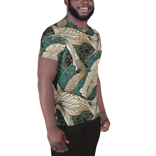 Aqua Filigree on a Men's Athletic T-Shirt