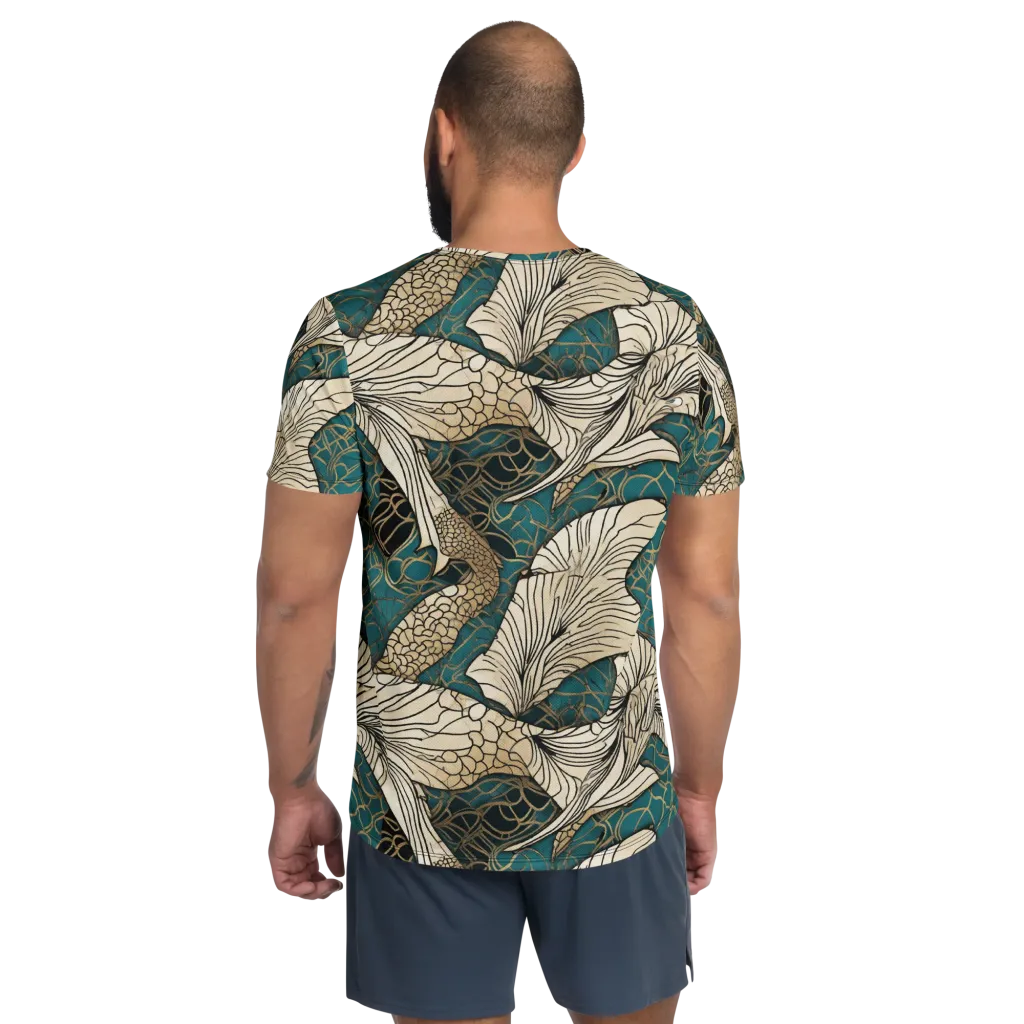 Aqua Filigree on Men's Athletic T-Shirt — Back