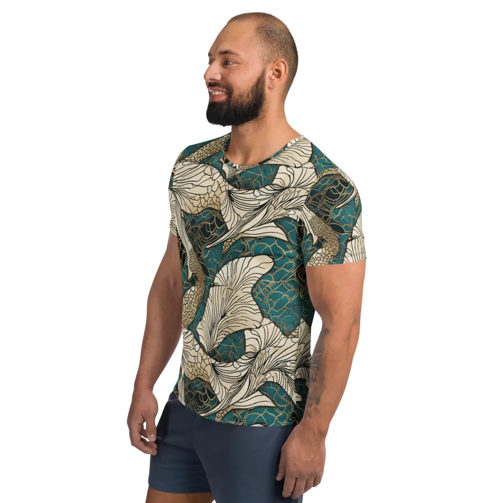 Aqua Filigree on Men's Athletic T-Shirt — Left