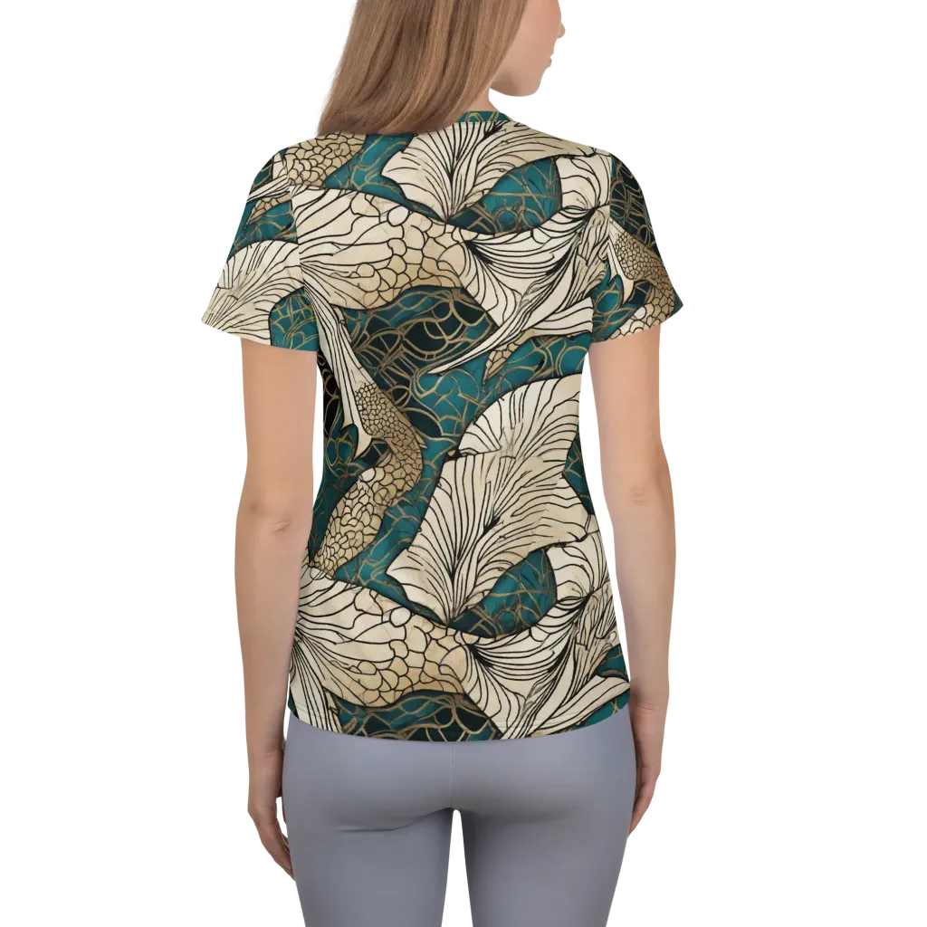 Aqua Filigree on Women's Athletic T-Shirt — Back