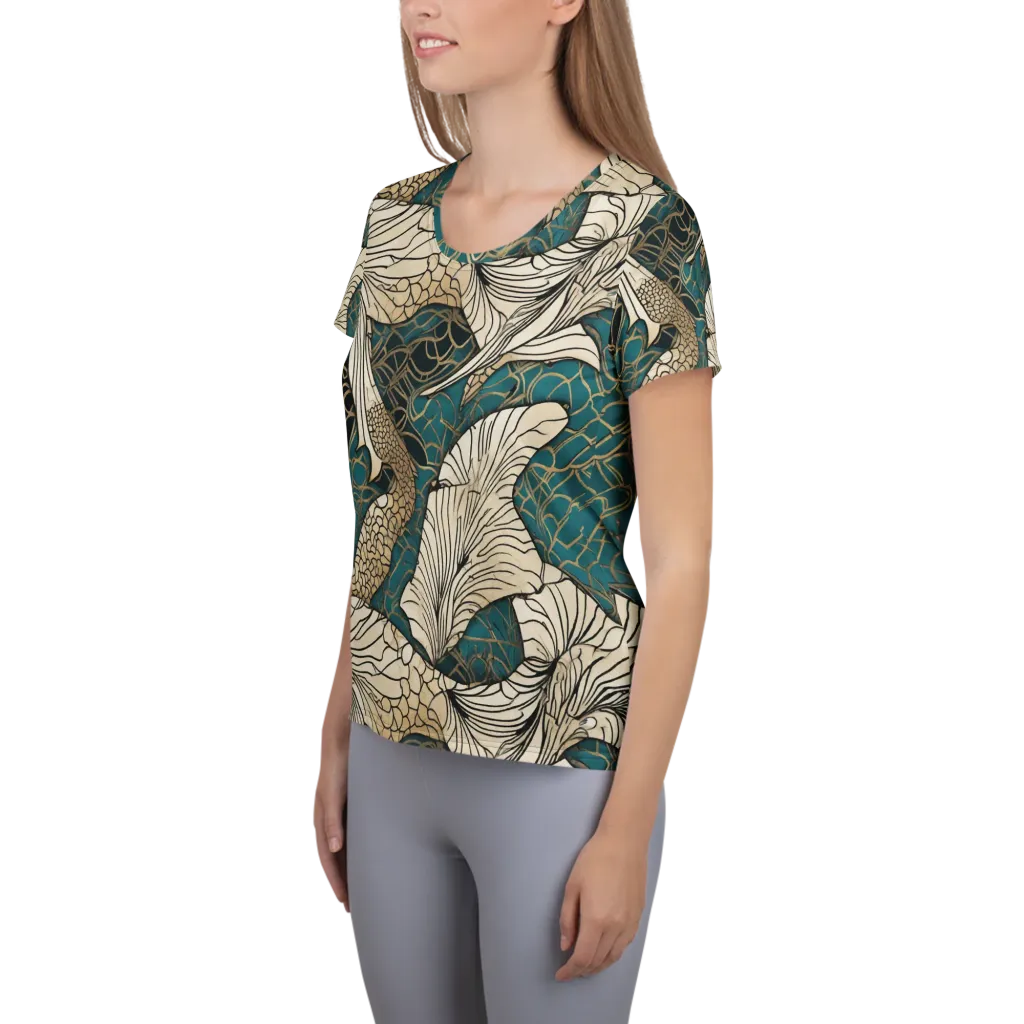 Aqua Filigree on Women's Athletic T-Shirt — Left