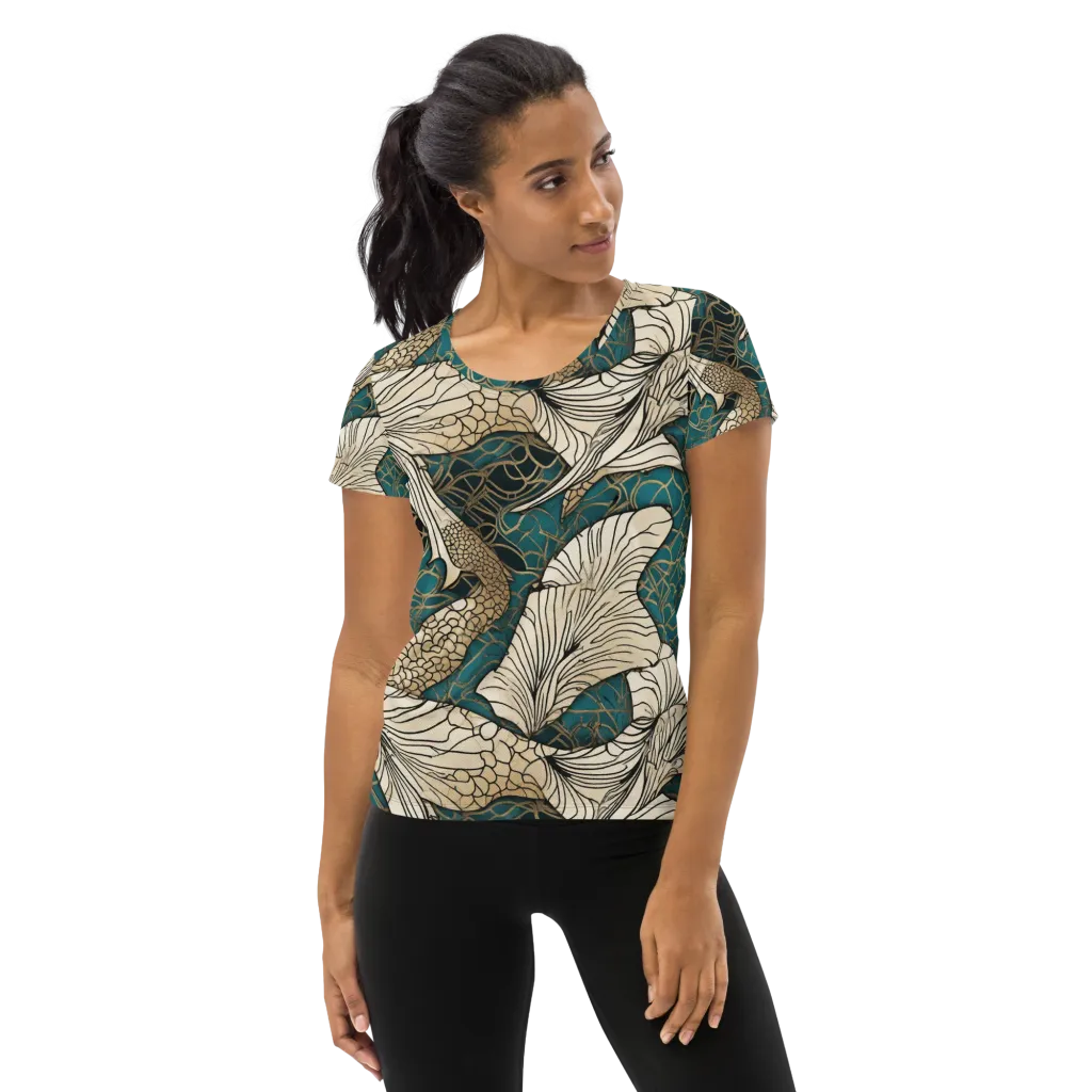 Aqua Filigree on Women's Athletic T-Shirt — Front