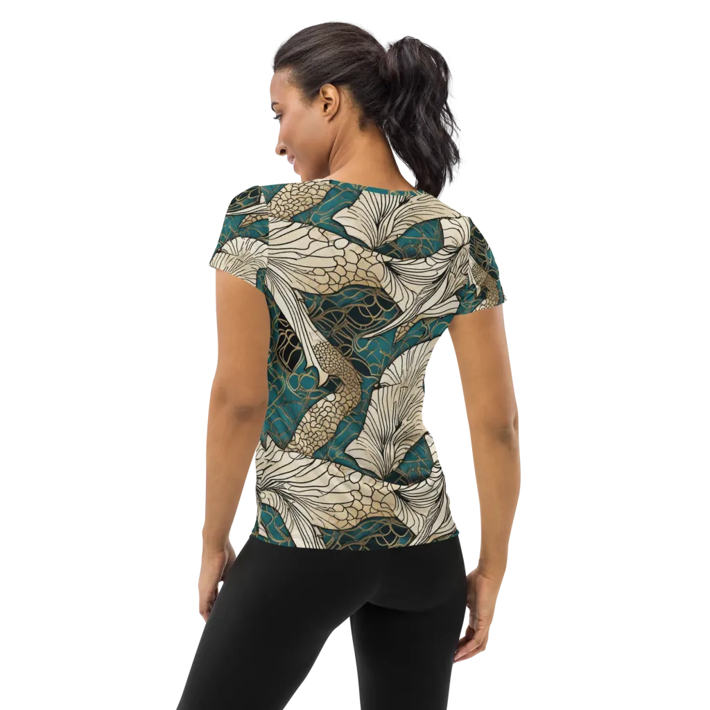 Aqua Filigree on Women's Athletic T-Shirt — Back