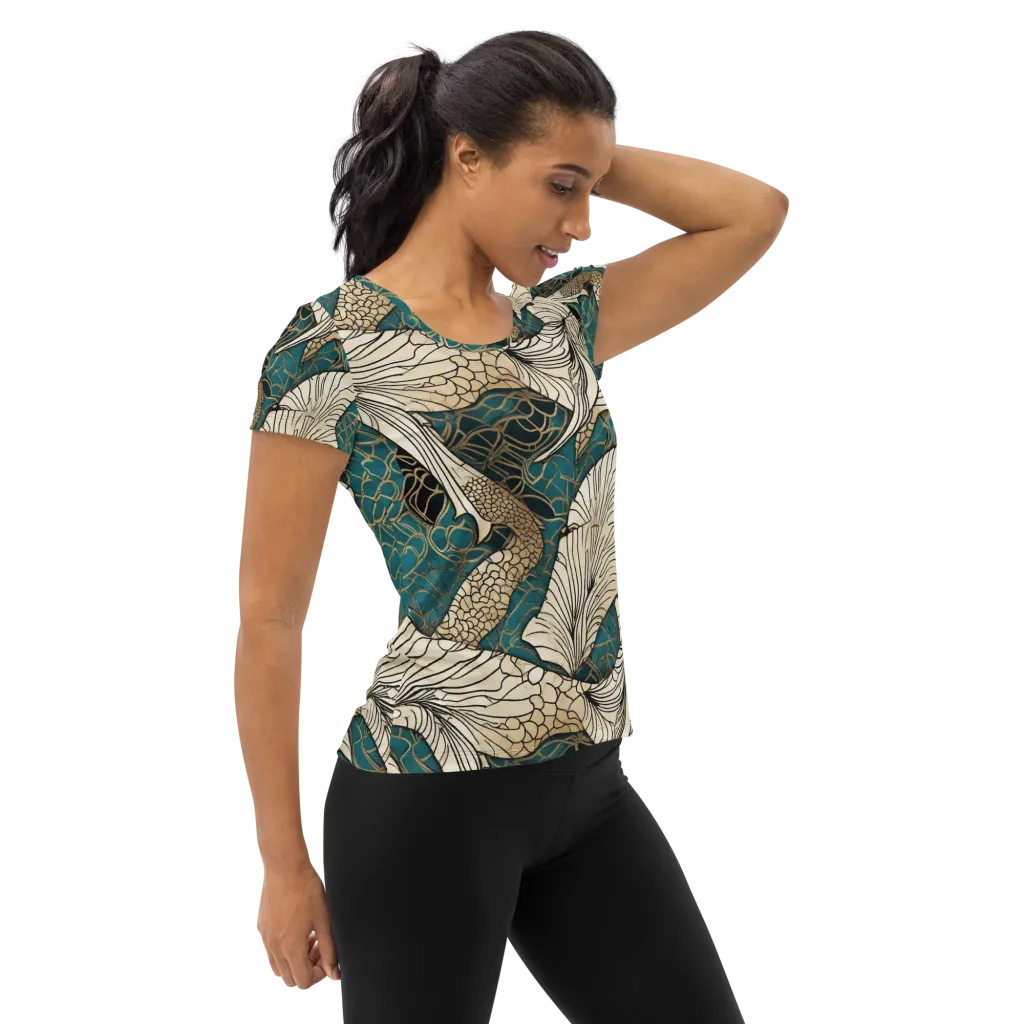 Aqua Filigree on Women's Athletic T-Shirt — Right