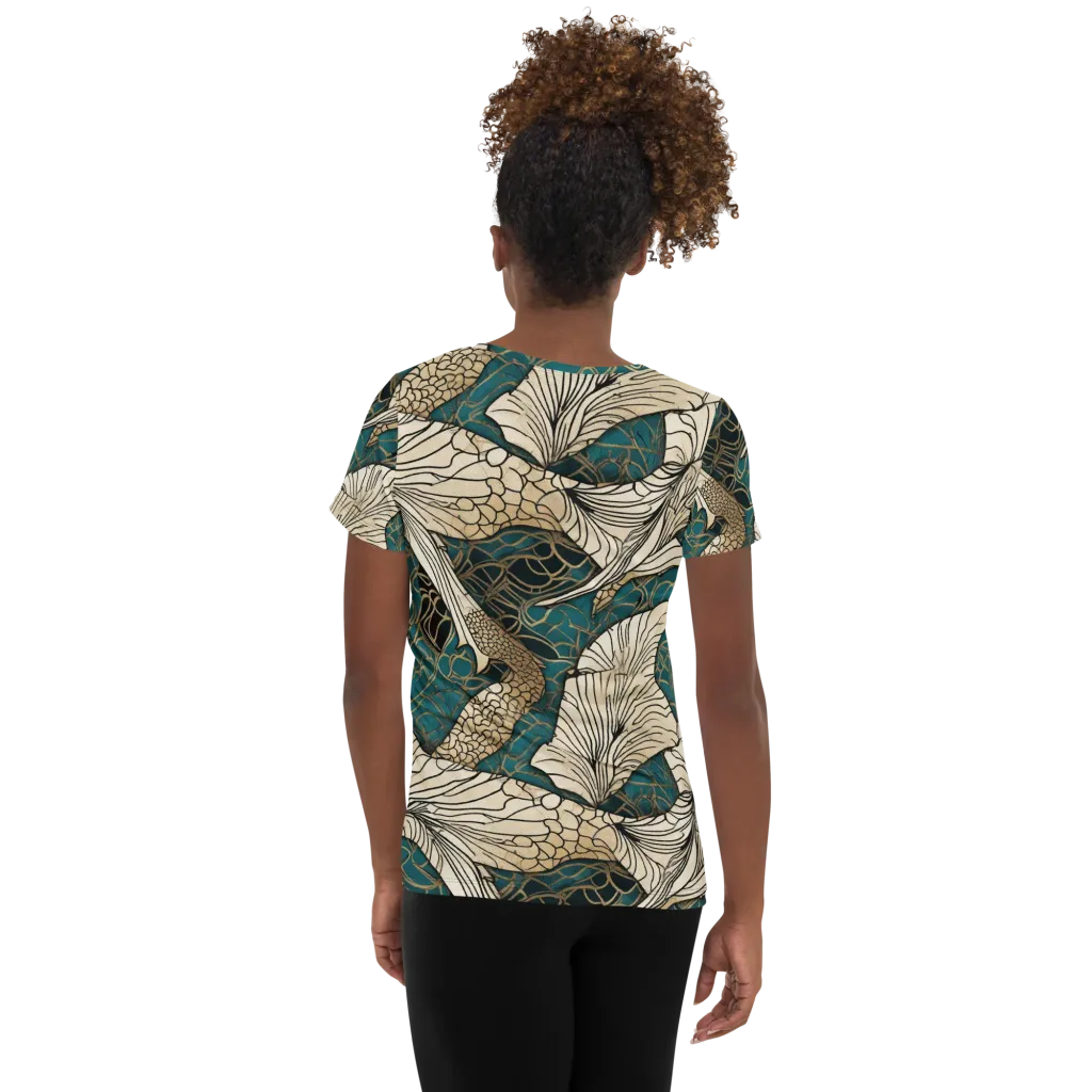 Aqua Filigree on Women's Athletic T-Shirt — Back