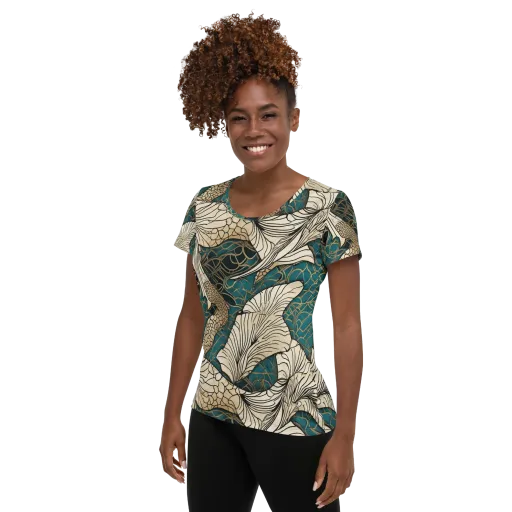 Aqua Filigree on a Women's Athletic T-Shirt