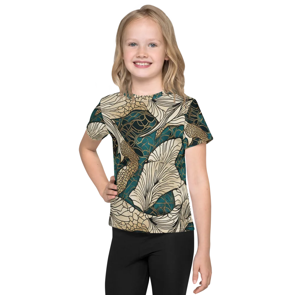 Aqua Filigree on Kids Crew Neck T-Shirt — Front