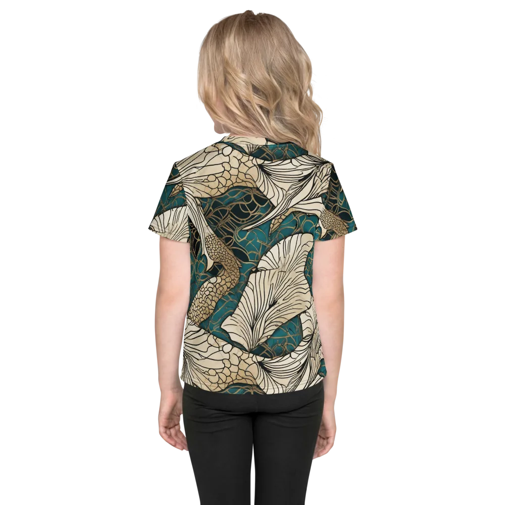 Aqua Filigree on Kids Crew Neck T-Shirt — Back
