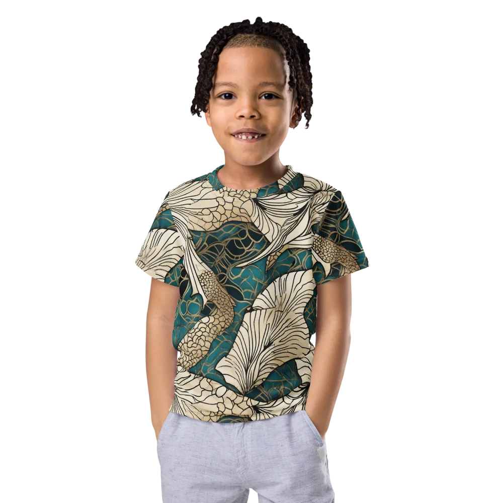 Aqua Filigree on Kids Crew Neck T-Shirt — Front