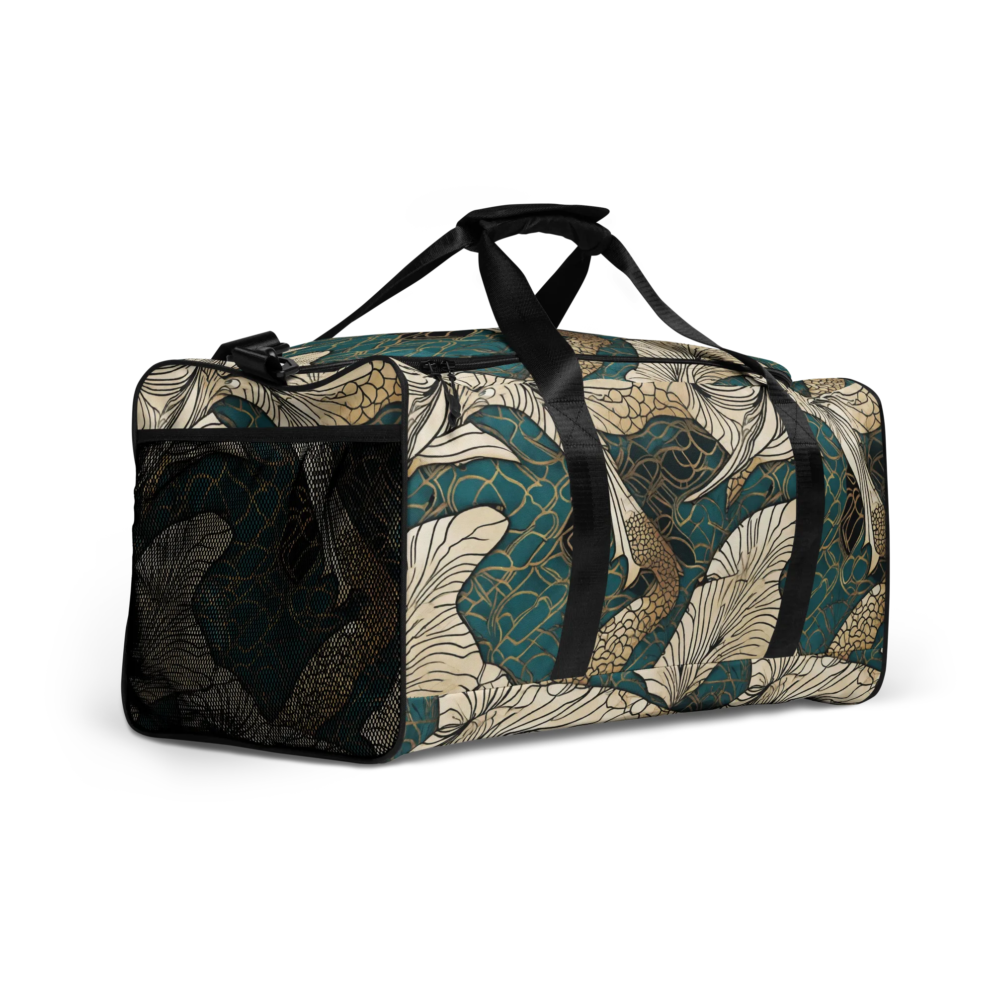 Aqua Filigree on Duffle Bag — Right Front